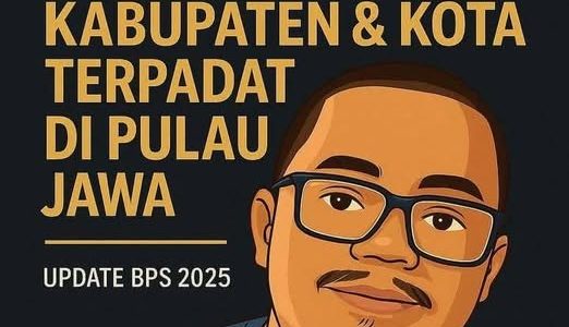 100 Kabupaten dan Kota Terpadat di Pulau Jawa(Kilo Meter Persegi) update BPS 2025 di Susun oleh Eko Wiratno (EWRC Indonesia)